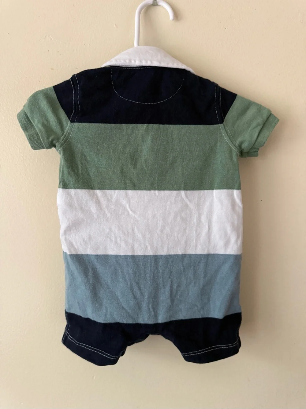 Ralph Lauren Striped Polo Romper - Navy/Green/White/Light Blue